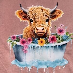 Highland cow shirt little girls xs 4 5 yrs old handmade blush pink soft fluffy